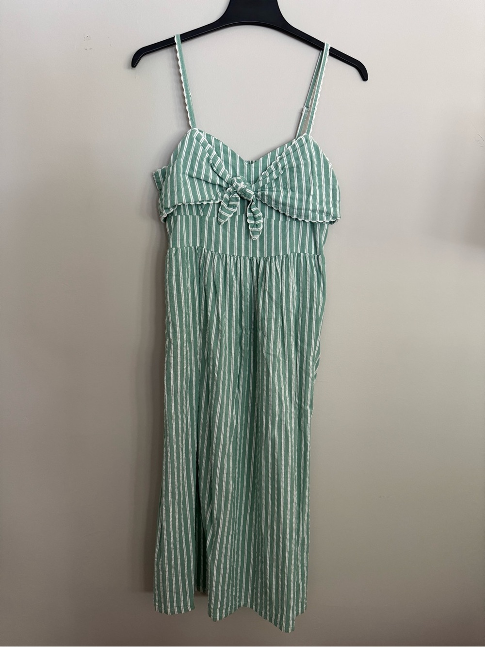 Old Navy Light Green Striped Tie-Front Midi Dress Women’s Medium Coastal Preppy